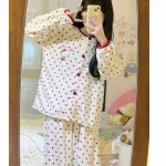 طقم بيجاما ويف بوينت للنساء من Hello Kitty لخريف/شتاء من Coral Velvet من قطعتين، طقم ملابس منزلية نسائية لربيع/خريف