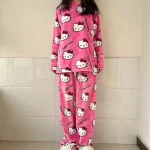 سناريو هيلو كيتي نساء بيجاما الخريف والشتاء أطقم بنطلونات فلانيل فيلفيت Y2K أنمي كرتون شتوي أزواج منزلية هدية